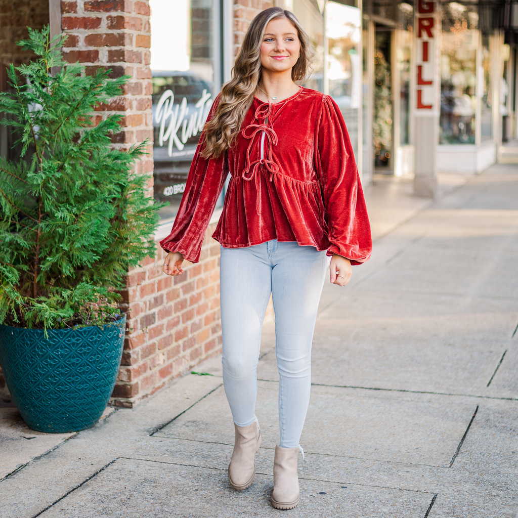 Grace Velvet Blouse - Carmine